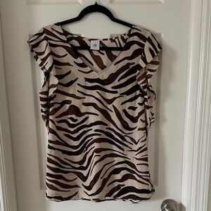 CABI Animal Print Cap Sleeve V-Neck Top - Brown/Cream